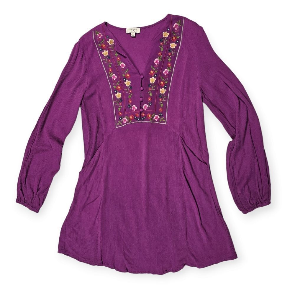 Umgee Fuschia Purple Embroidered Longline‎ Tunic Top Women's Size Small
